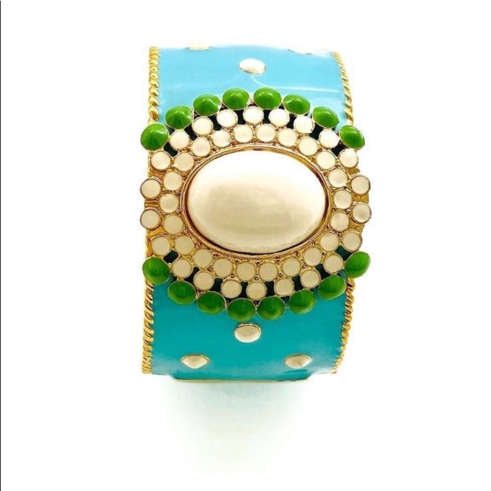 Stella & Dot | Colorburst Enamel Hinged Cuff Bracelet Turquoise + Green … - Picture 2 of 10